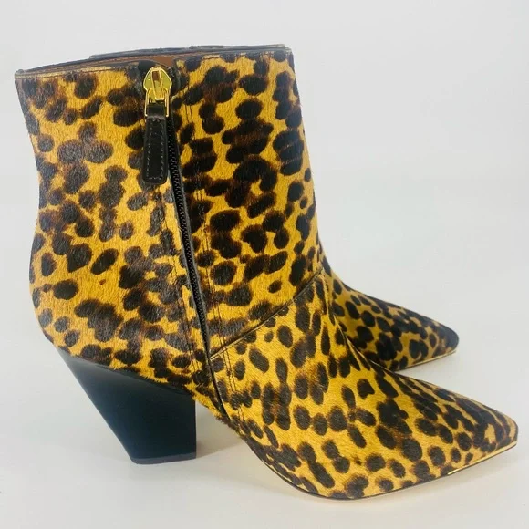 Tory Burch Leather Genuine Calf Hair Leopard Print Lila Pointed Toe Ankle Bootie - Picture 9 of 15